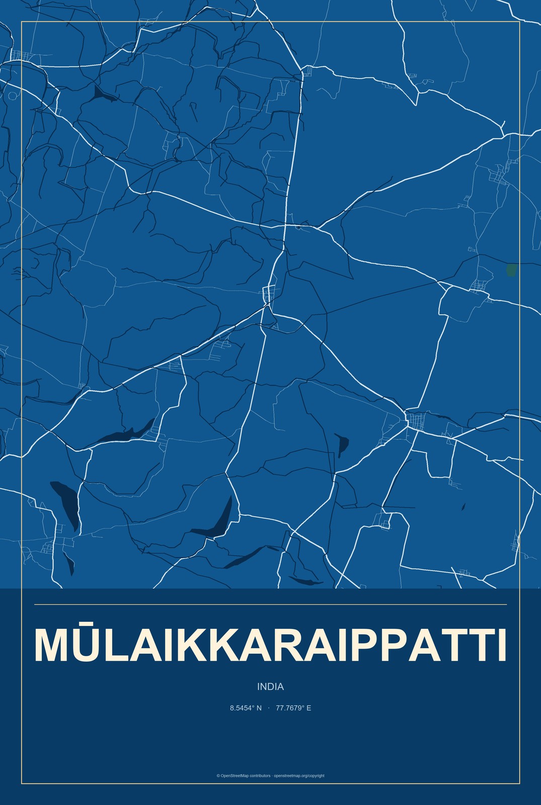 Mūlaikkaraippatti, India City Map Aluminum Sign in Harbor Cobalt style