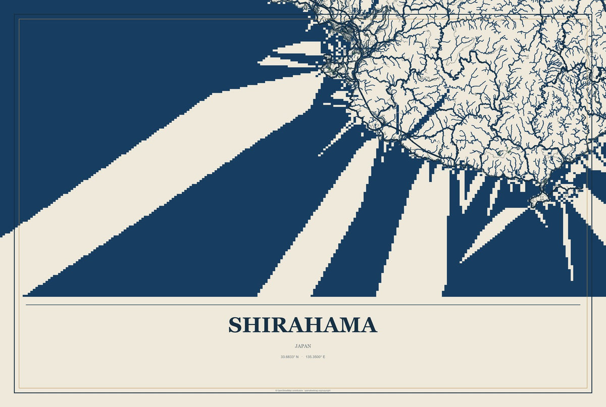 Shirahama, Japan City Map Aluminum Sign in Coastal Cutout style