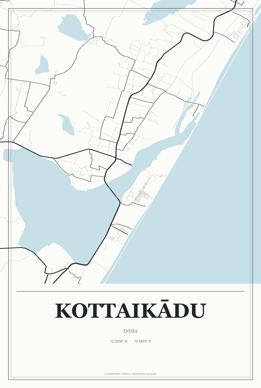 Kottaikādu, India City Map Aluminum Sign in Gallery Air style