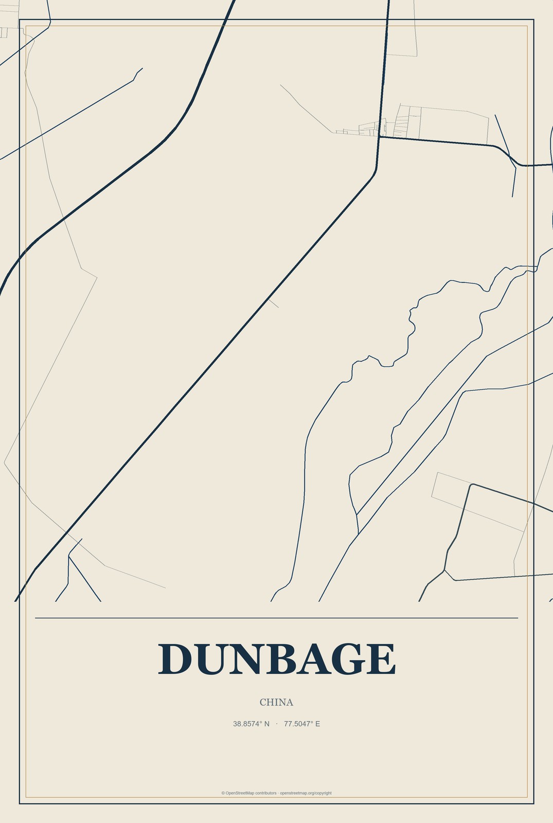 Dunbage, China City Map Aluminum Sign in Coastal Cutout style