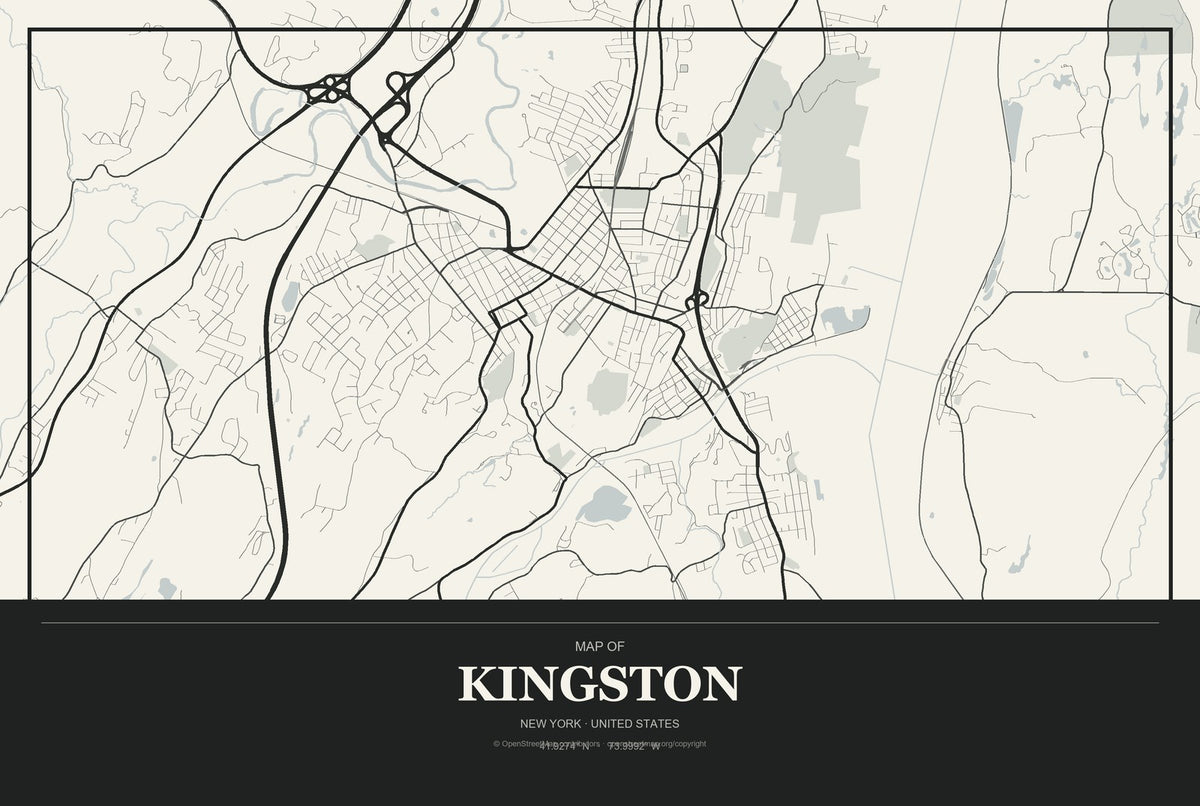 Kingston, New York City Map Aluminum Sign in Museum Plaque style