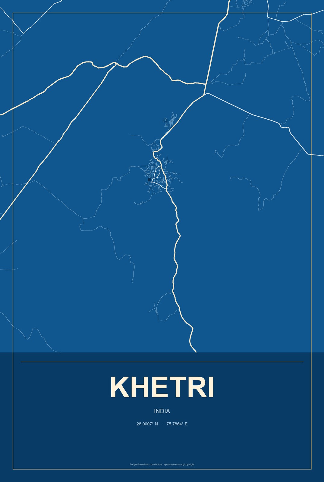 Khetri, India City Map Aluminum Sign in Harbor Cobalt style
