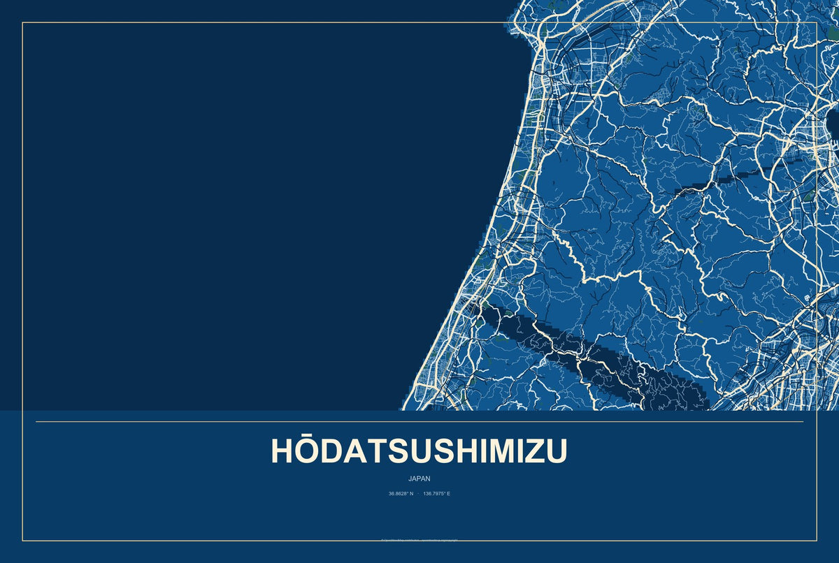 Hōdatsushimizu, Japan City Map Aluminum Sign in Harbor Cobalt style