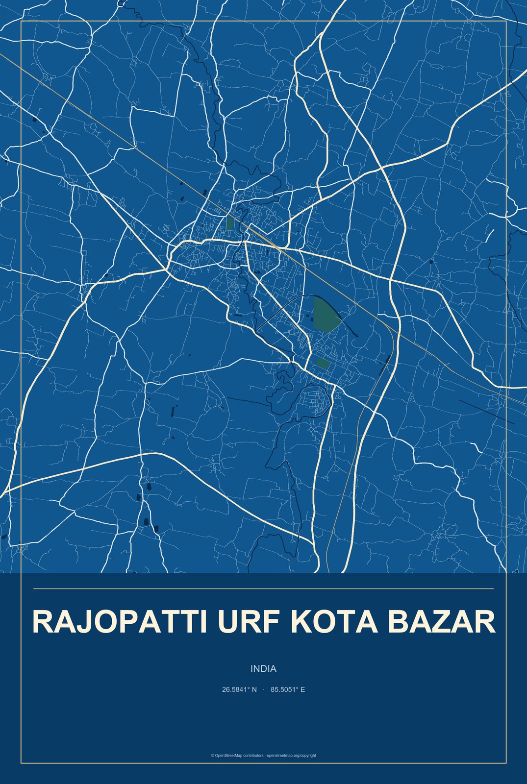 Rajopatti urf Kota Bazar, India City Map Aluminum Sign in Harbor Cobalt style