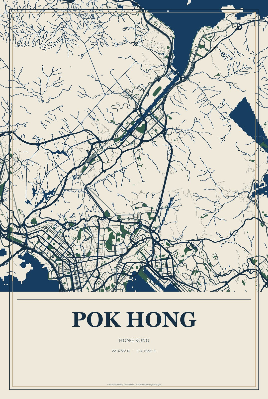 Pok Hong, Hong Kong City Map Aluminum Sign in Coastal Cutout style