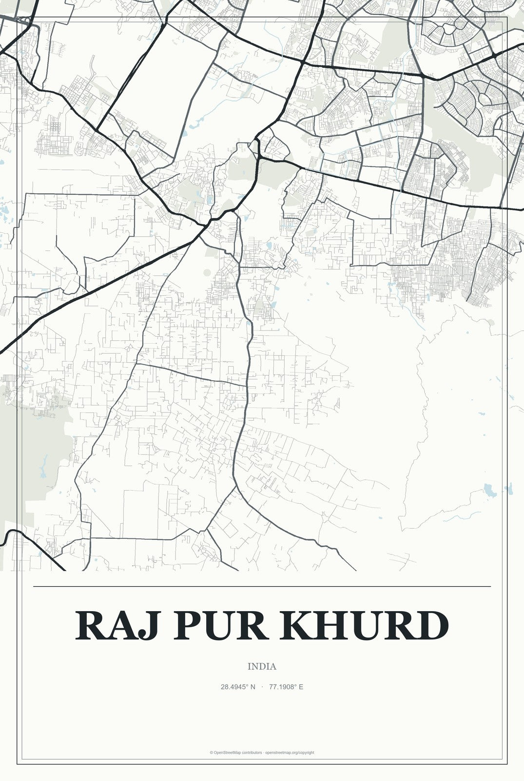 Raj Pur Khurd, India City Map Aluminum Sign in Gallery Air style
