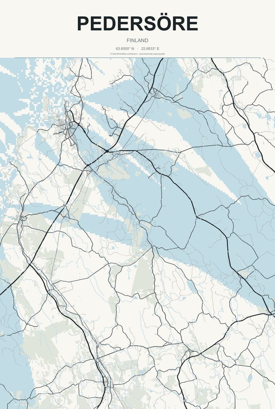 Pedersöre, Finland City Map Aluminum Sign in Headline Atlas style