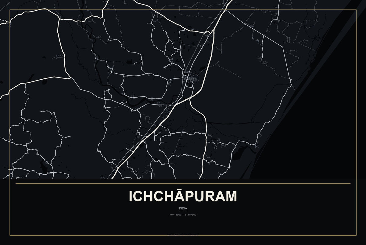 Ichchāpuram, India City Map Aluminum Sign in Metropolitan Noir style