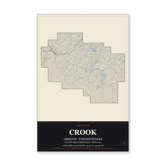 Crook County, Oregon Map Aluminum Sign in Museum Plaque style