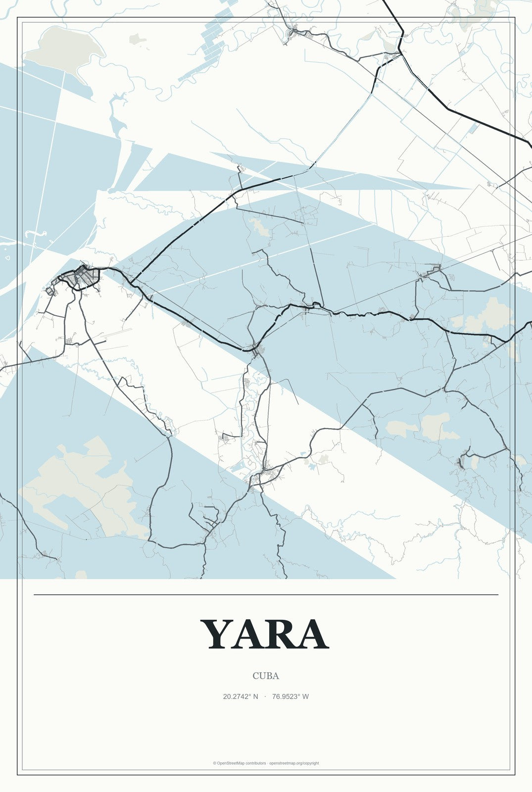 Yara, Cuba City Map Aluminum Sign in Gallery Air style