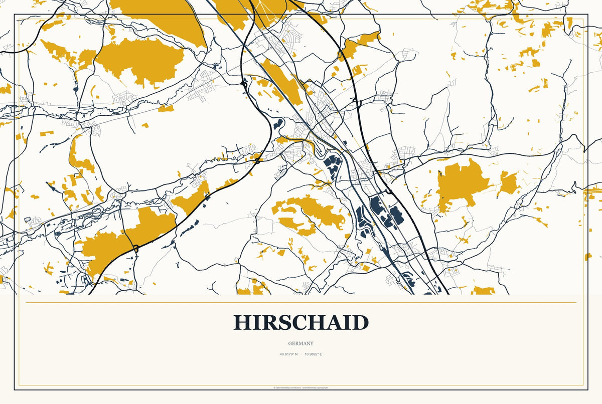 Hirschaid, Germany City Map Aluminum Sign in Citrine Modern style