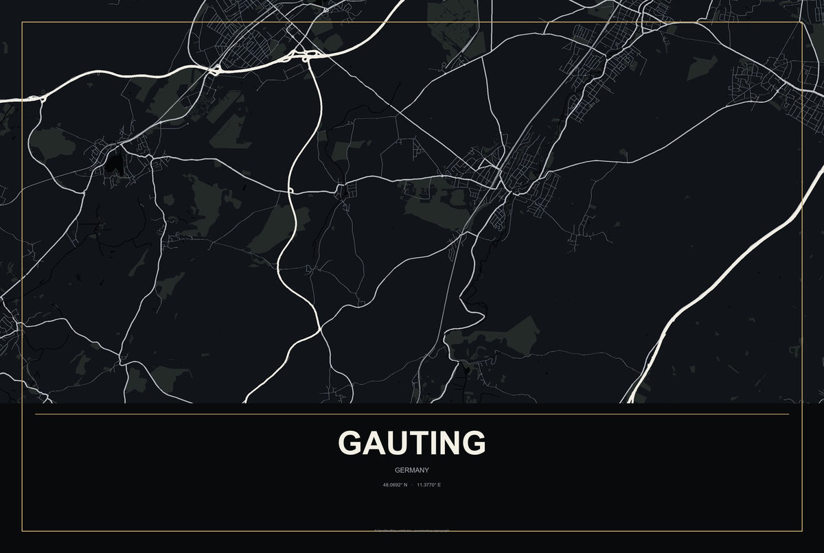 Gauting, Germany City Map Aluminum Sign in Metropolitan Noir style