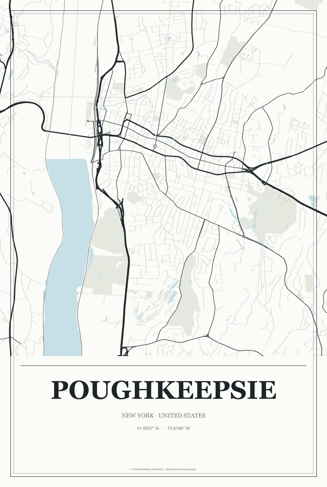 Poughkeepsie, New York City Map Aluminum Sign in Gallery Air style