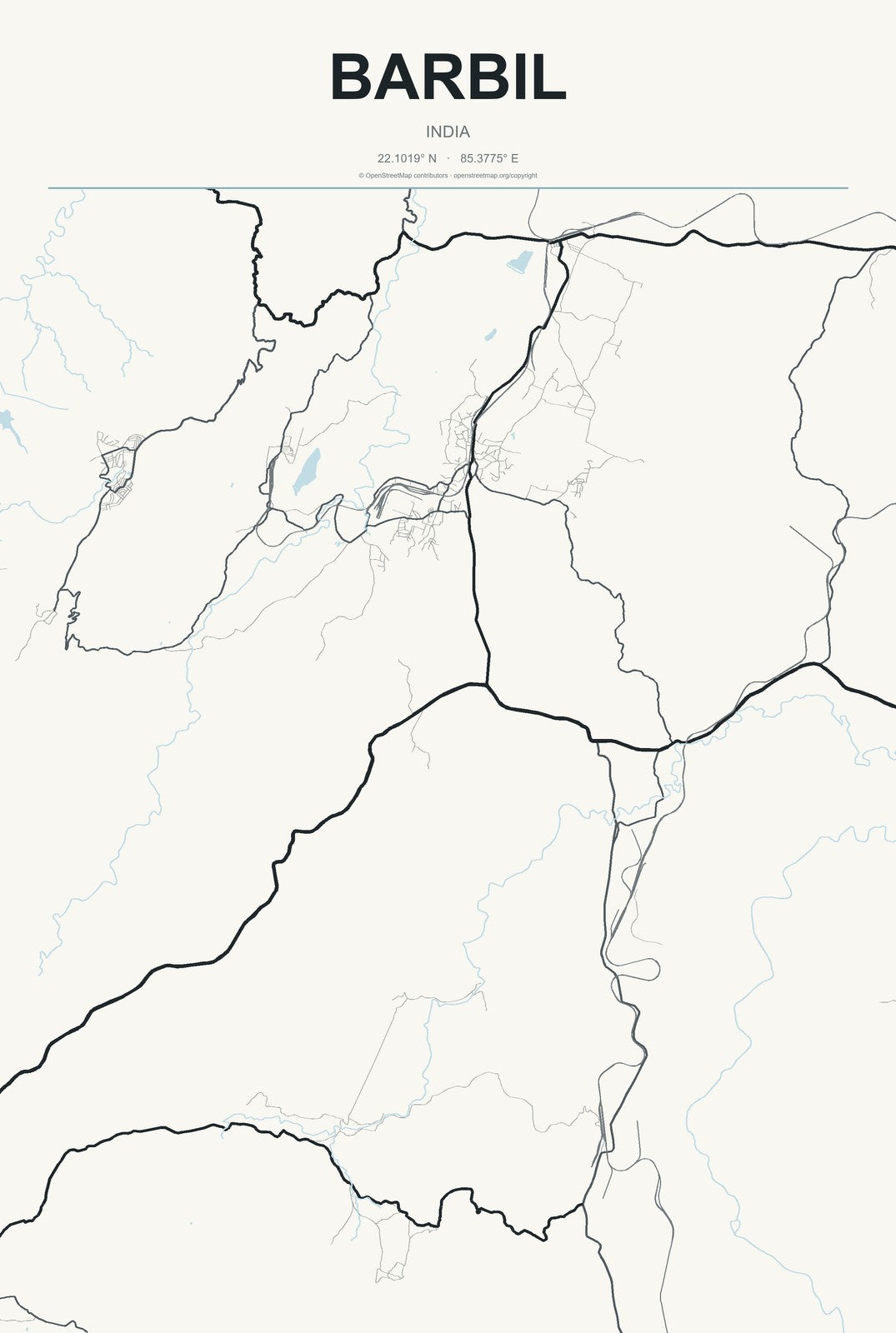 Barbil, India City Map Aluminum Sign in Headline Atlas style