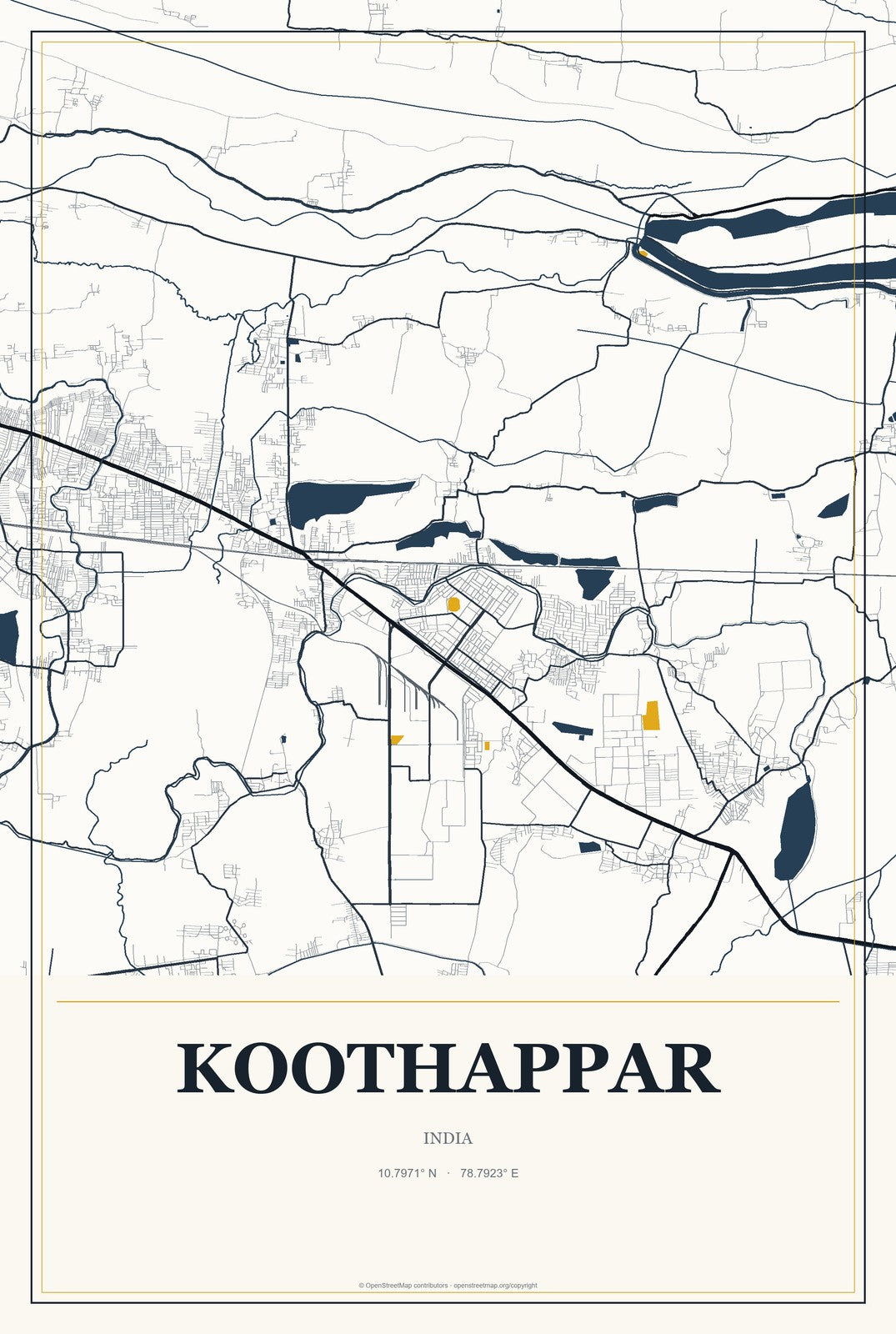 Koothappar, India City Map Aluminum Sign in Citrine Modern style