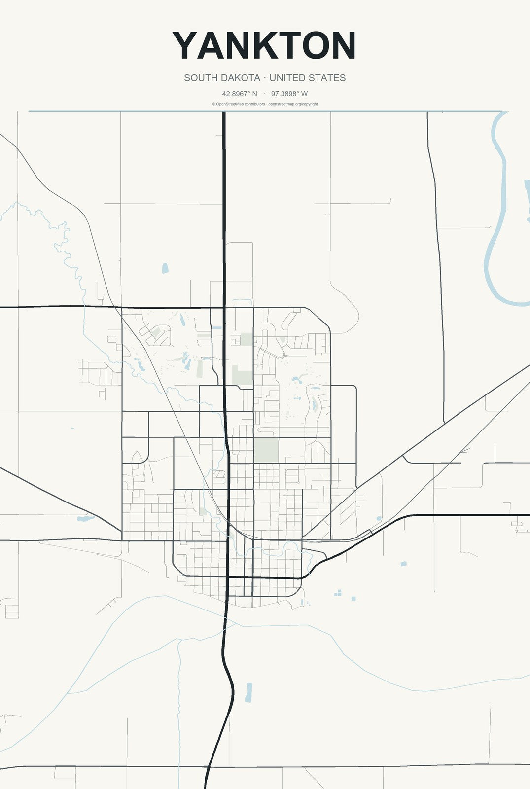 Yankton, South Dakota City Map Aluminum Sign in Headline Atlas style