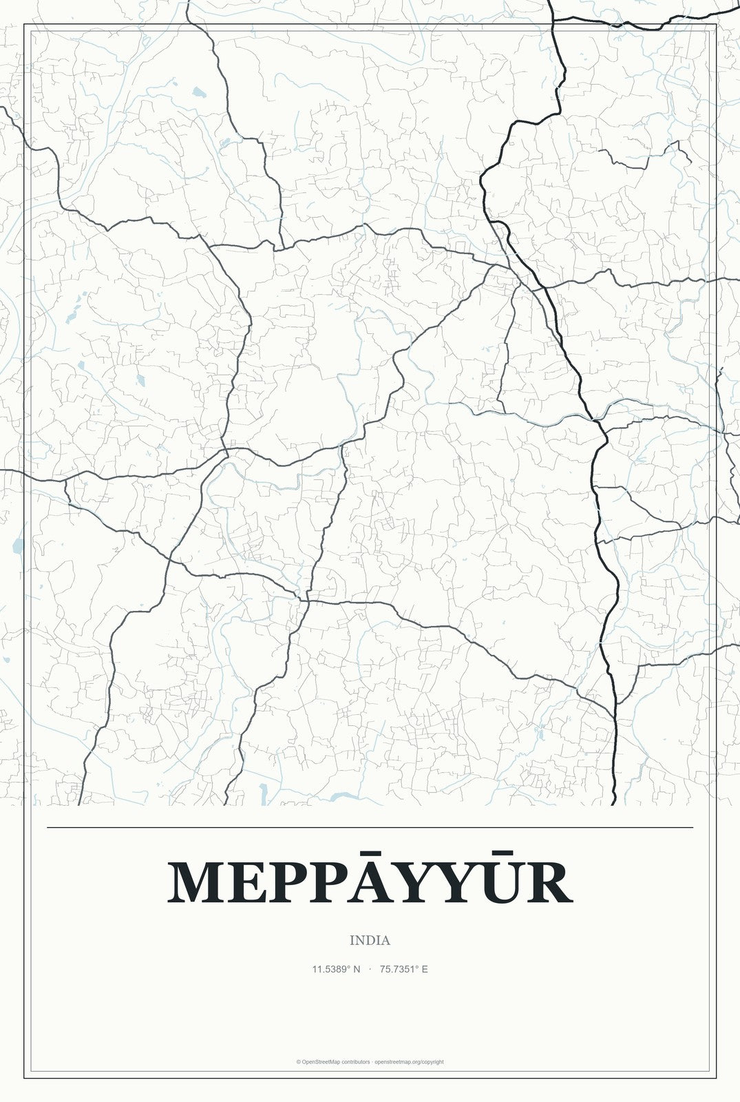 Meppāyyūr, India City Map Aluminum Sign in Gallery Air style