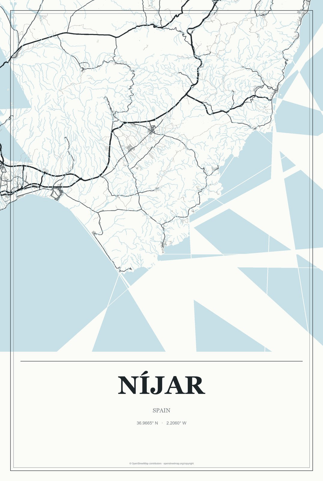 Níjar, Spain City Map Aluminum Sign in Gallery Air style