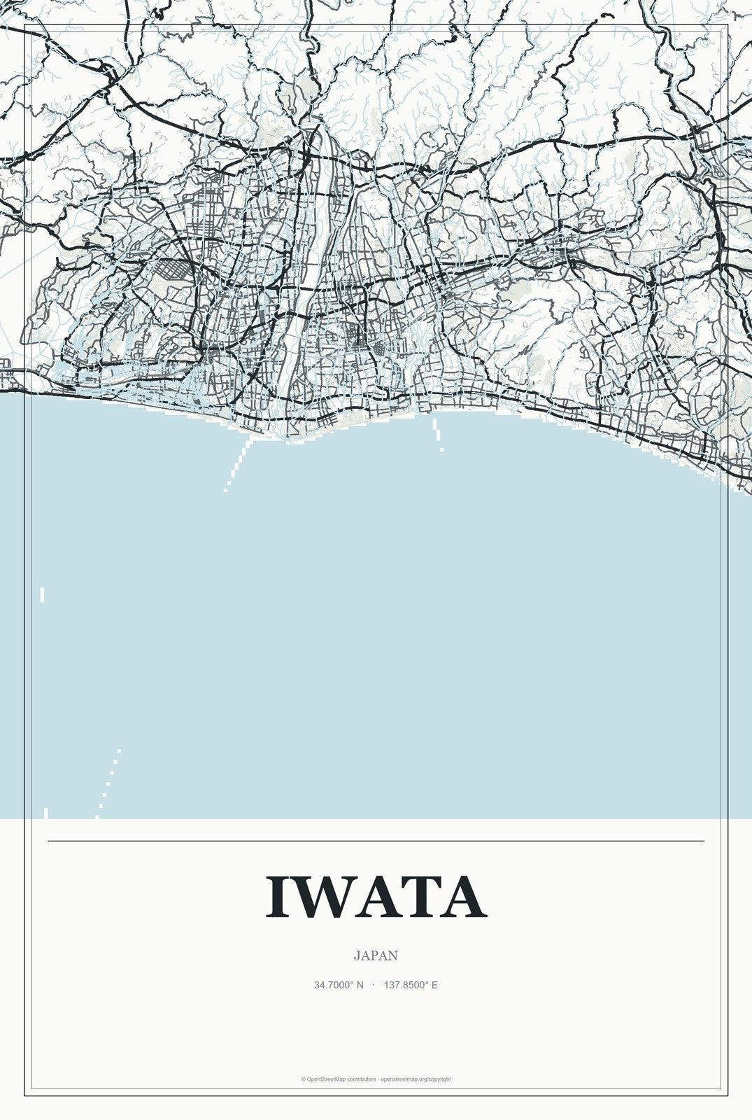 Iwata, Japan City Map Aluminum Sign in Gallery Air style