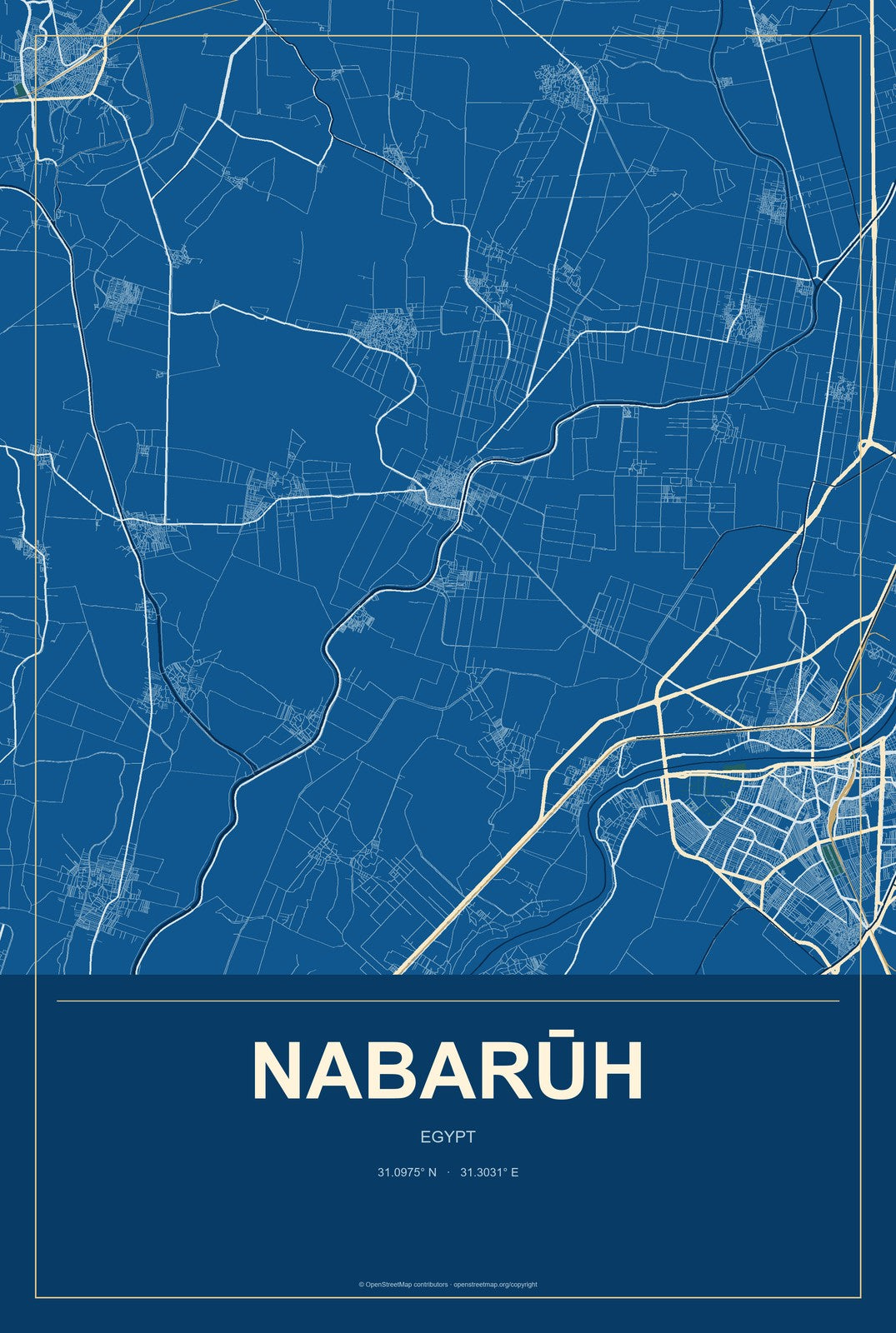 Nabarūh, Egypt City Map Aluminum Sign in Harbor Cobalt style