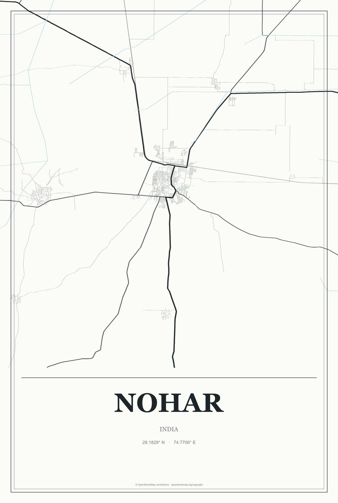Nohar, India City Map Aluminum Sign in Gallery Air style