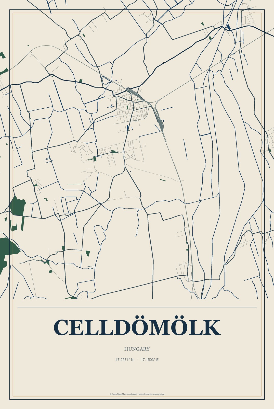 Celldömölk, Hungary City Map Aluminum Sign in Coastal Cutout style
