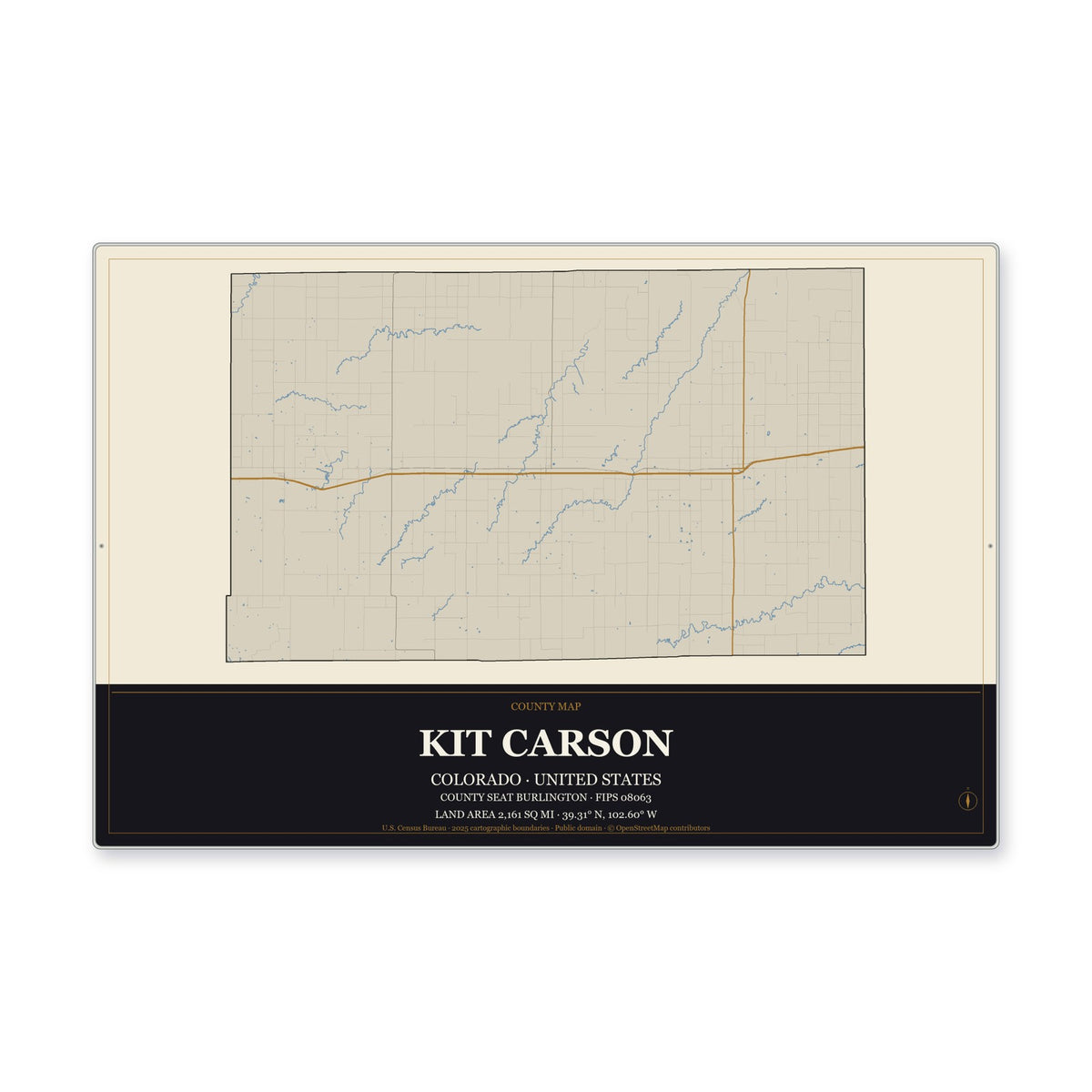 Kit Carson County, Colorado Map Aluminum Sign in Museum Plaque style