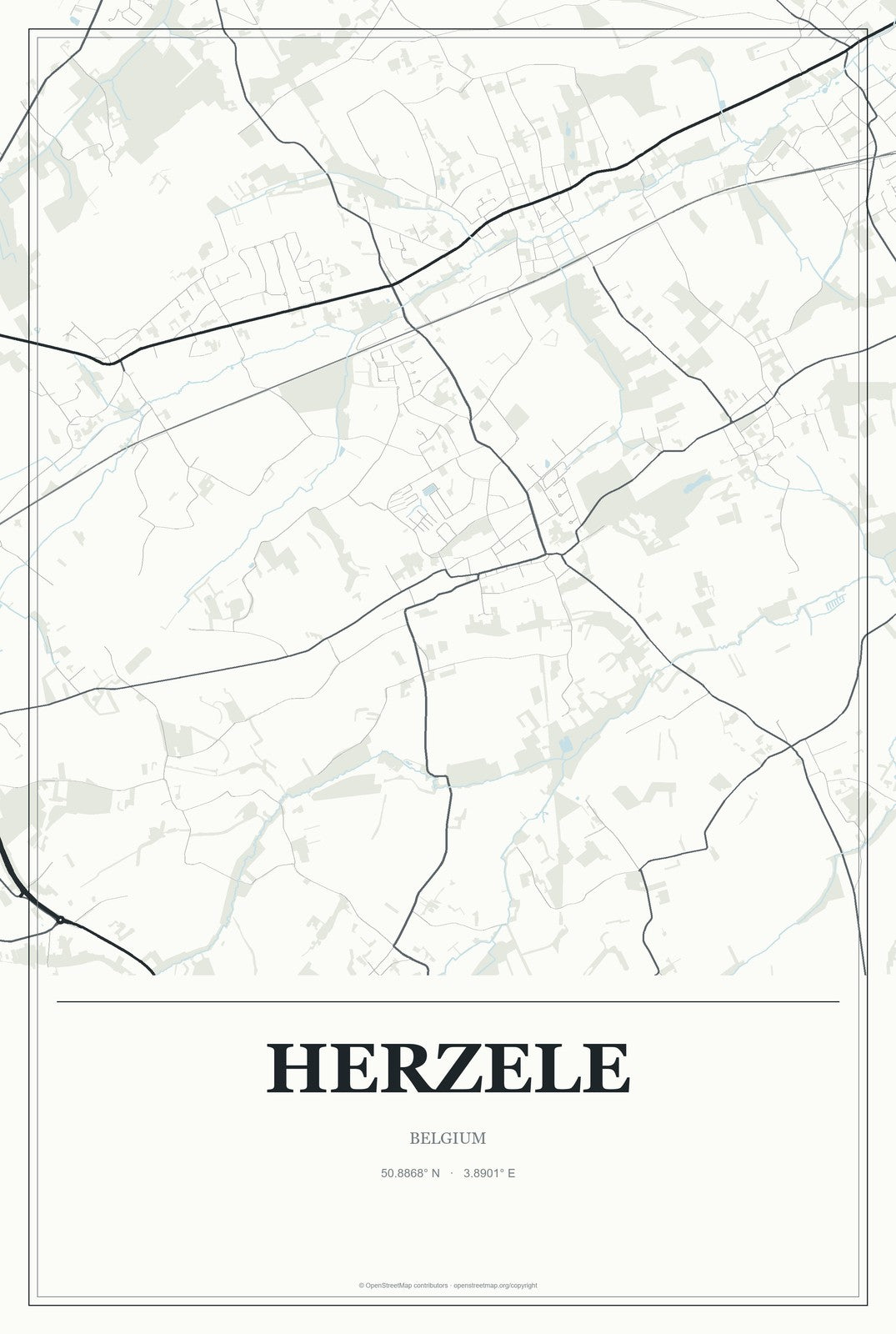 Herzele, Belgium City Map Aluminum Sign in Gallery Air style