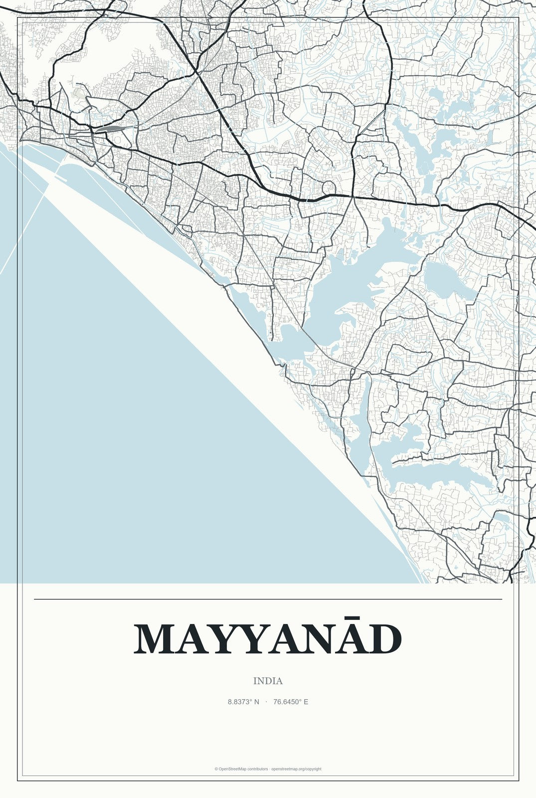 Mayyanād, India City Map Aluminum Sign in Gallery Air style