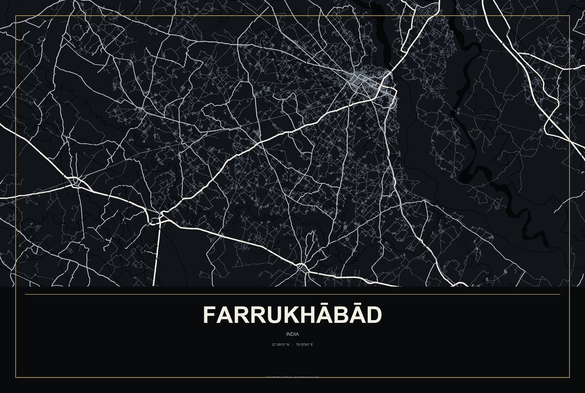 Farrukhābād, India City Map Aluminum Sign in Metropolitan Noir style