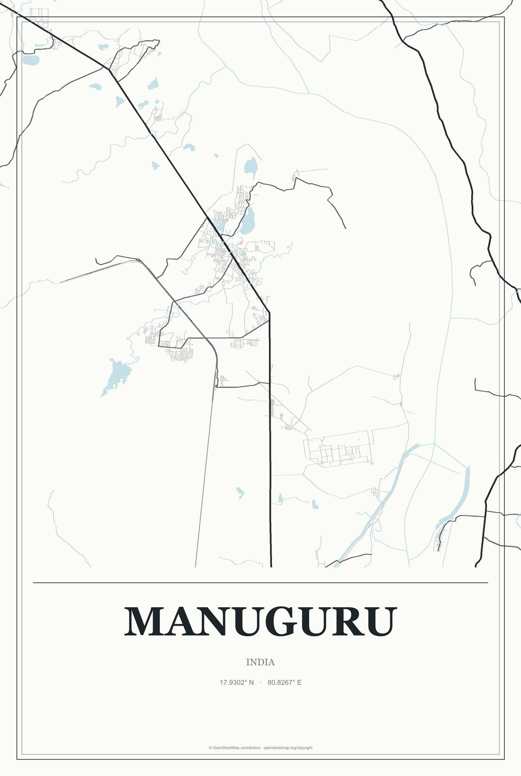 Manuguru, India City Map Aluminum Sign in Gallery Air style