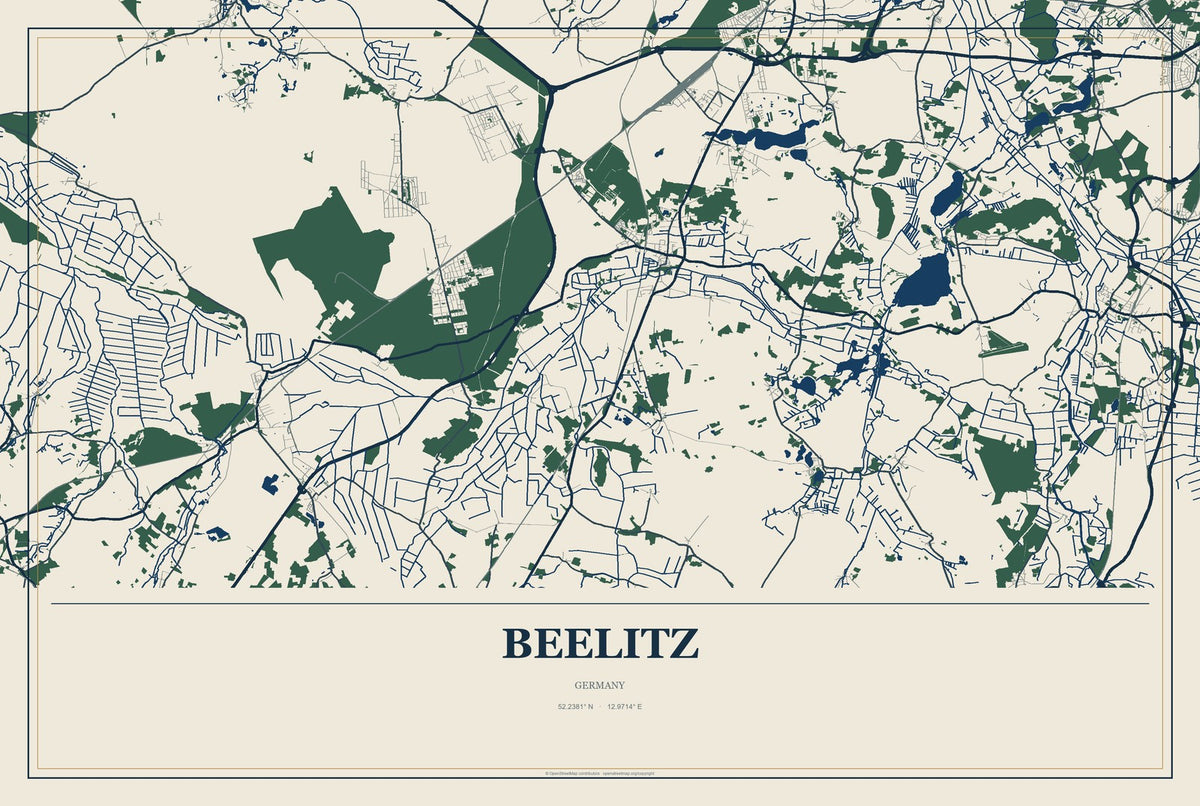 Beelitz, Germany City Map Aluminum Sign in Coastal Cutout style