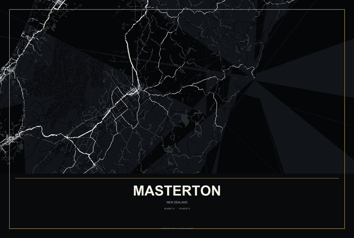 Masterton, New Zealand City Map Aluminum Sign in Metropolitan Noir style