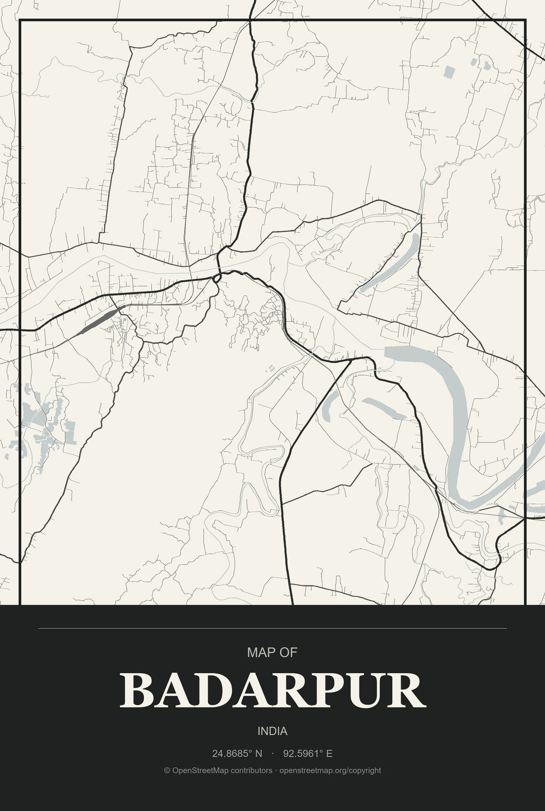 Badarpur, India City Map Aluminum Sign in Museum Plaque style