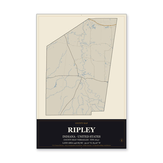 Ripley County, Indiana Map Aluminum Sign in Museum Plaque style
