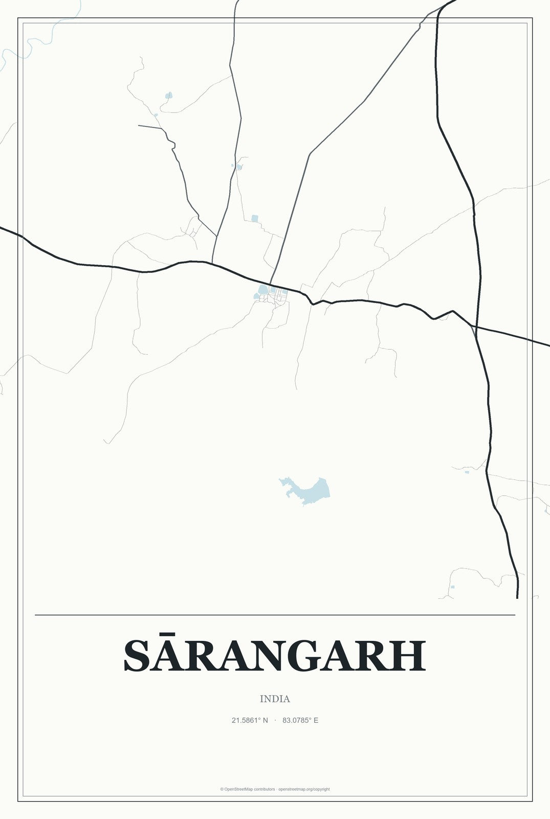 Sārangarh, India City Map Aluminum Sign in Gallery Air style