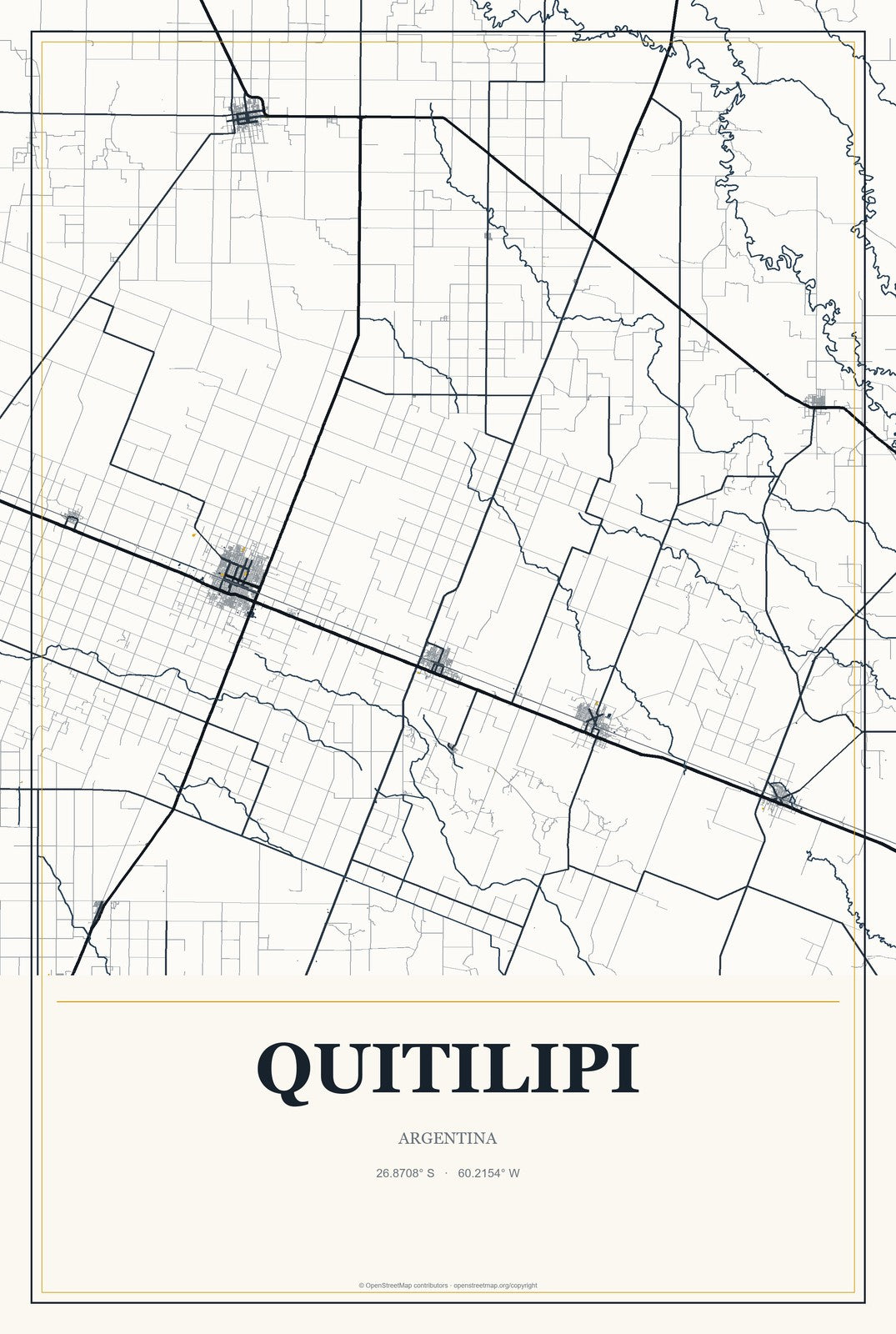 Quitilipi, Argentina City Map Aluminum Sign in Citrine Modern style