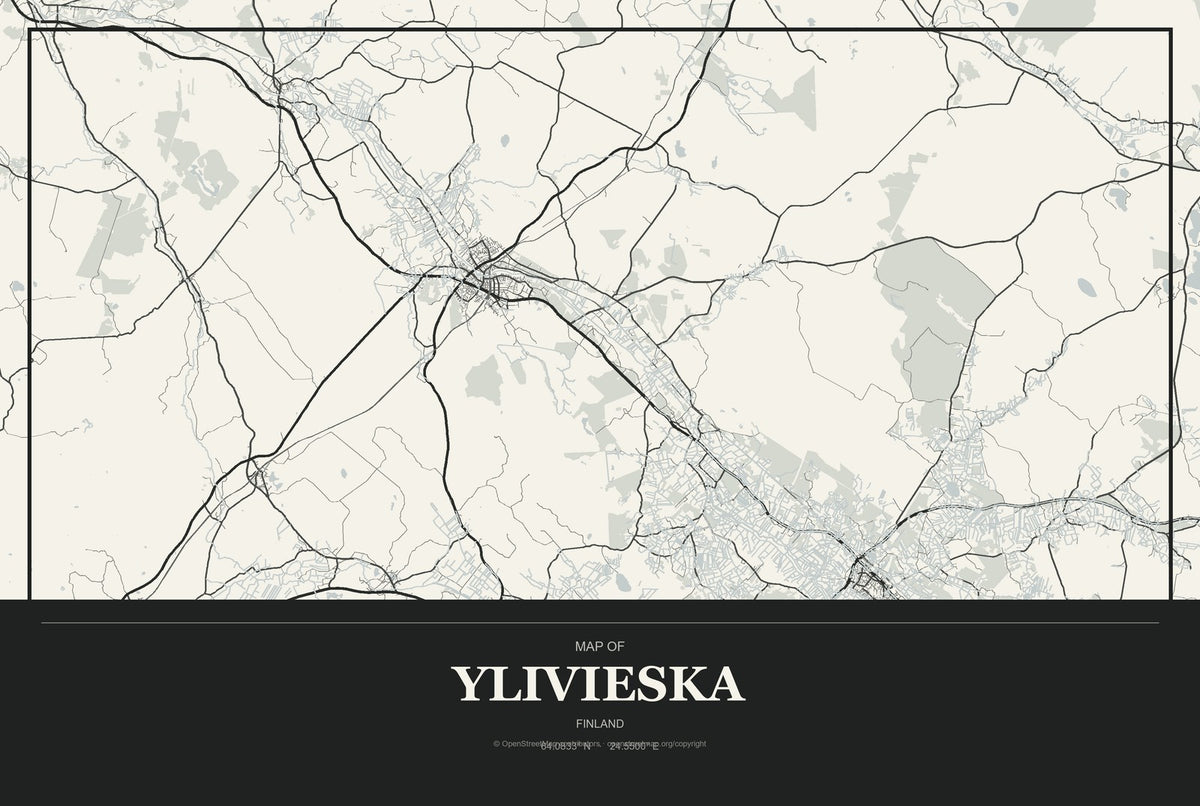 Ylivieska, Finland City Map Aluminum Sign in Museum Plaque style