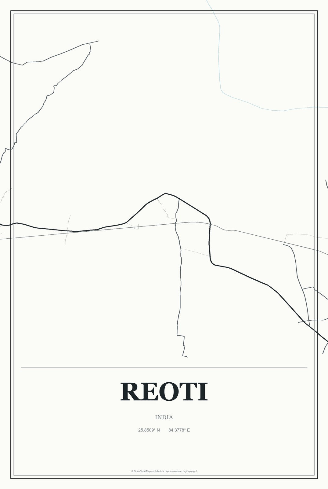 Reoti, India City Map Aluminum Sign in Gallery Air style