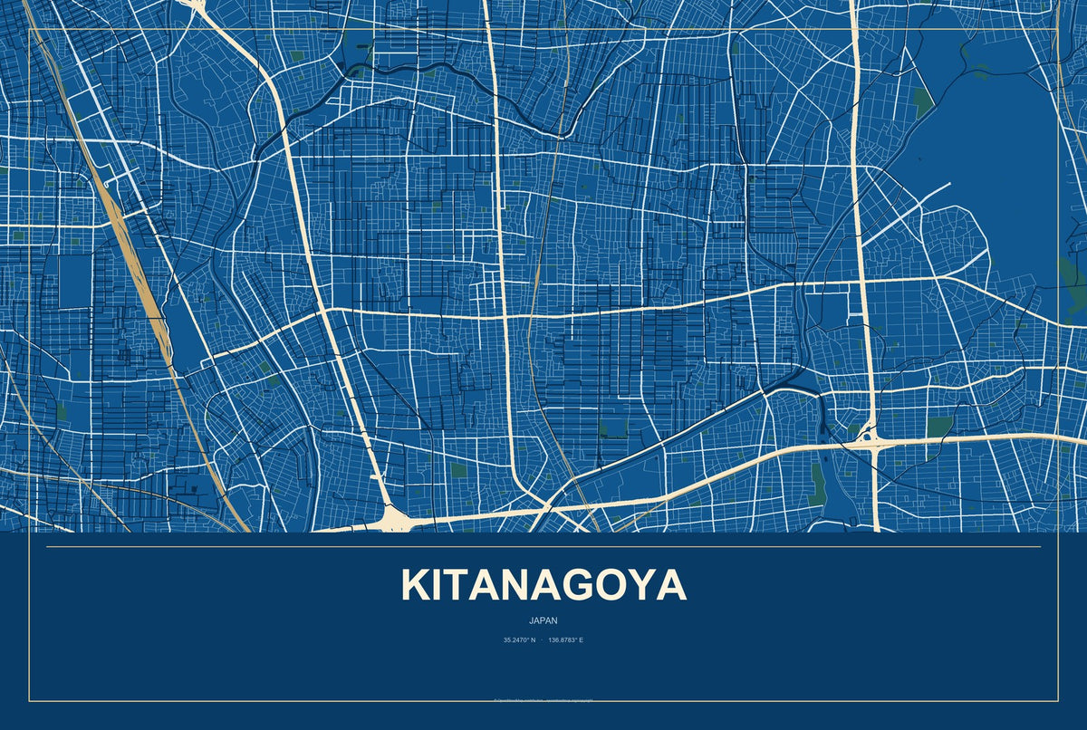 Kitanagoya, Japan City Map Aluminum Sign in Harbor Cobalt style