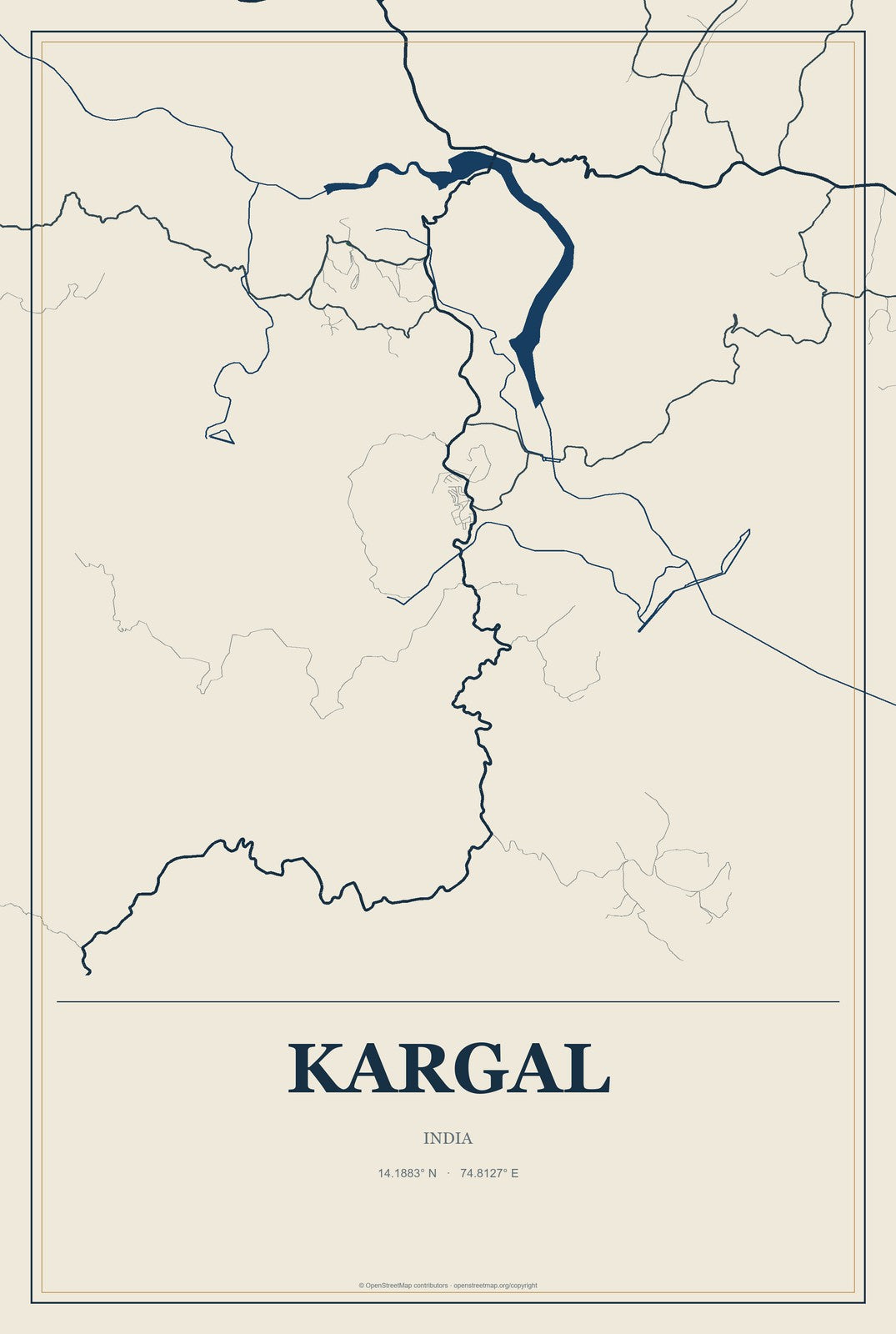 Kargal, India City Map Aluminum Sign in Coastal Cutout style