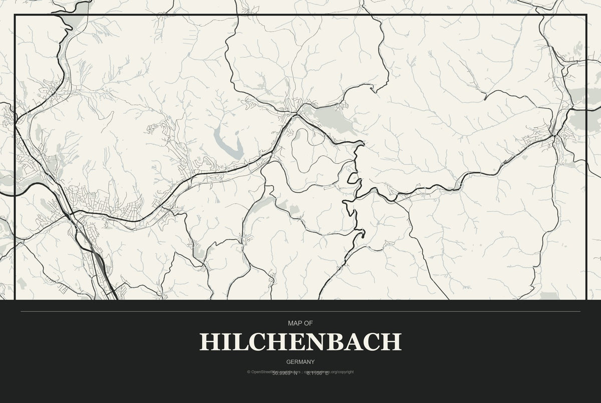 Hilchenbach, Germany City Map Aluminum Sign in Museum Plaque style