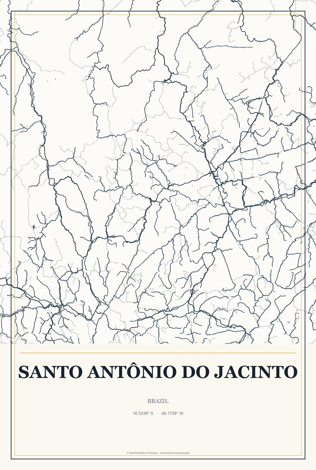 Santo Antônio do Jacinto, Brazil City Map Aluminum Sign in Citrine Modern style