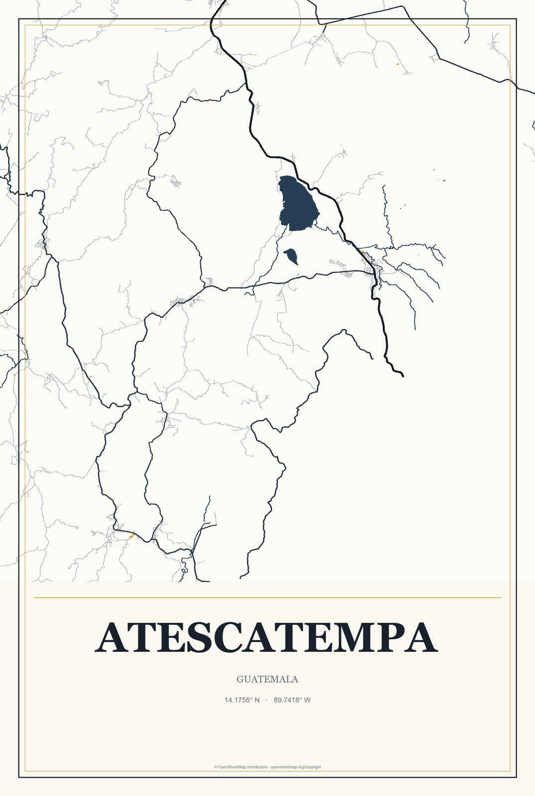 Atescatempa, Guatemala City Map Aluminum Sign in Citrine Modern style