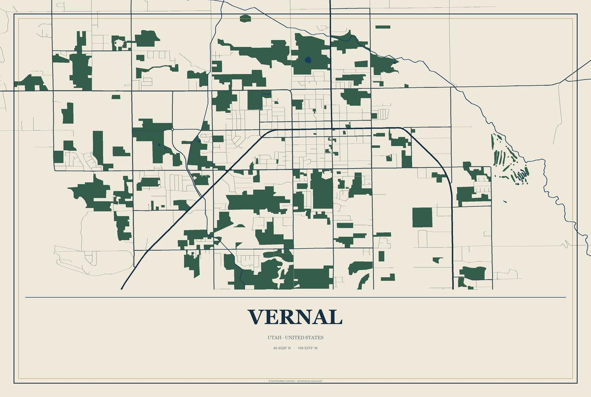Vernal, Utah City Map Aluminum Sign in Coastal Cutout style
