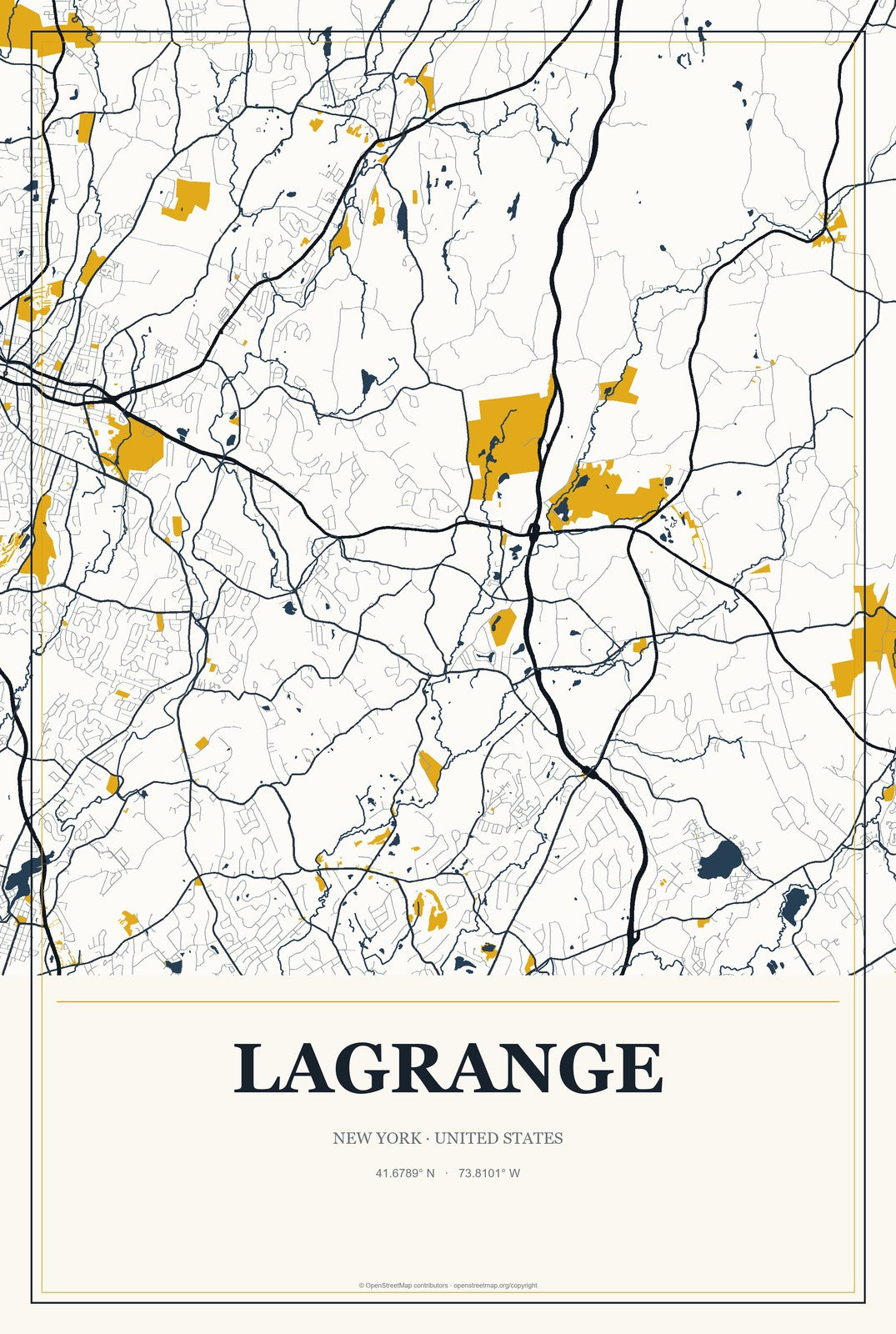 LaGrange, New York City Map Aluminum Sign in Citrine Modern style