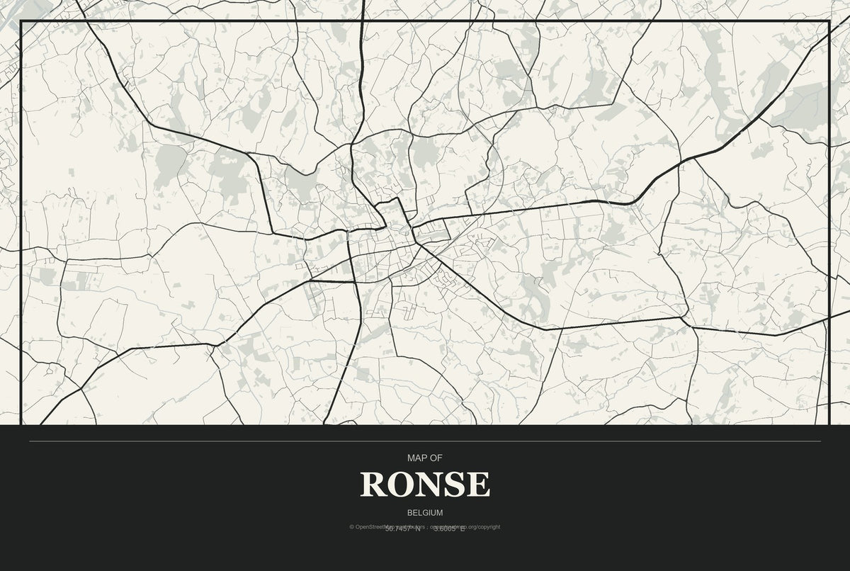 Ronse, Belgium City Map Aluminum Sign in Museum Plaque style