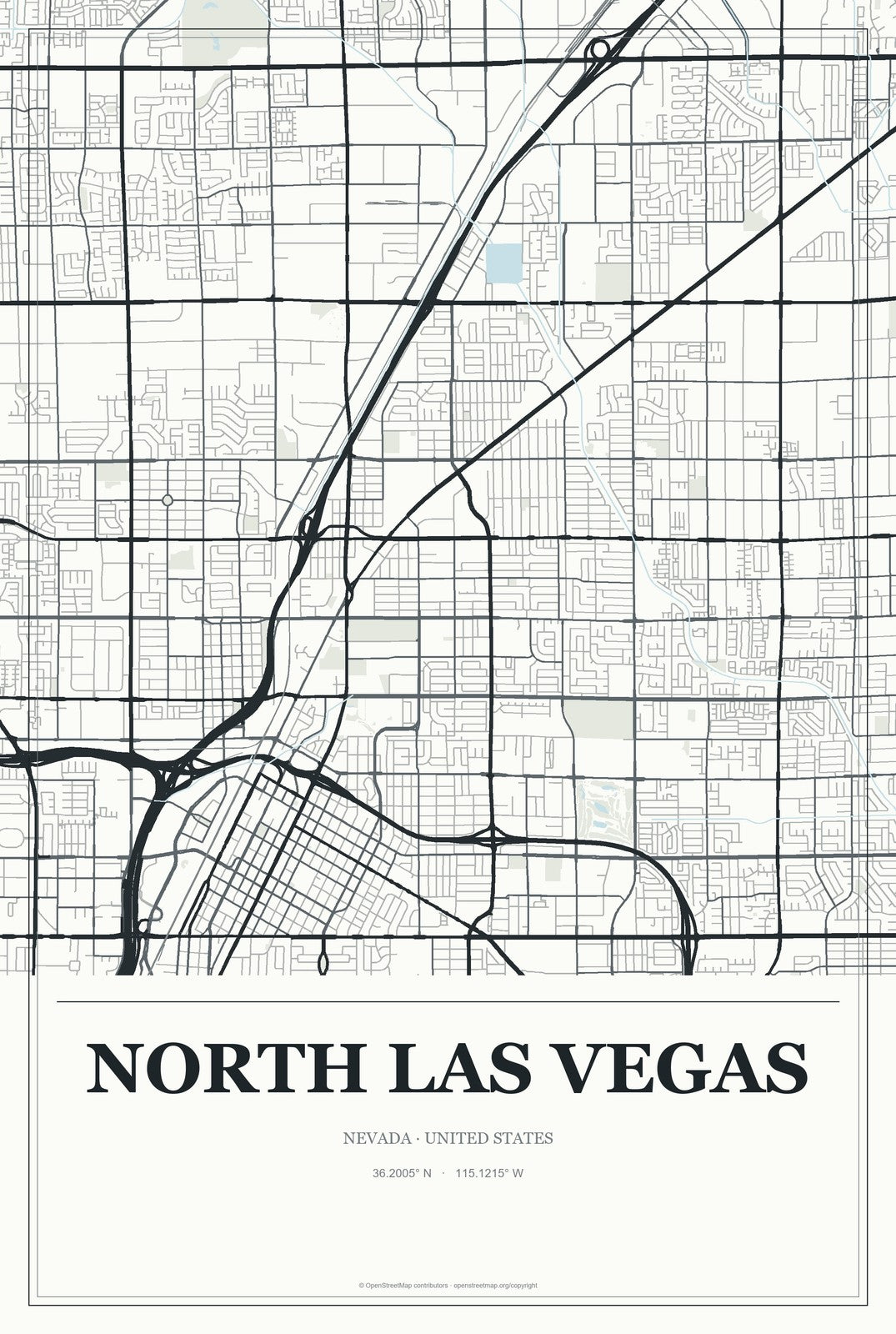 North Las Vegas, Nevada City Map Aluminum Sign in Gallery Air style