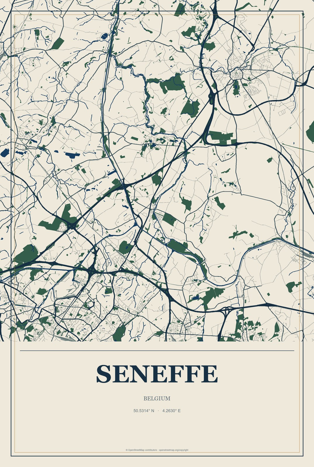 Seneffe, Belgium City Map Aluminum Sign in Coastal Cutout style