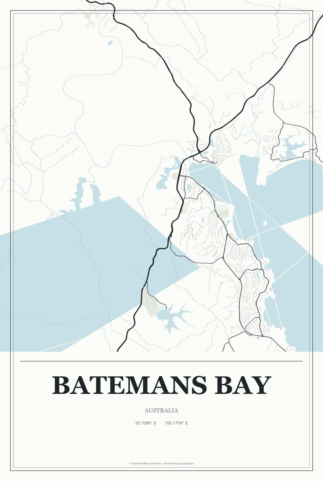 Batemans Bay, Australia City Map Aluminum Sign in Gallery Air style